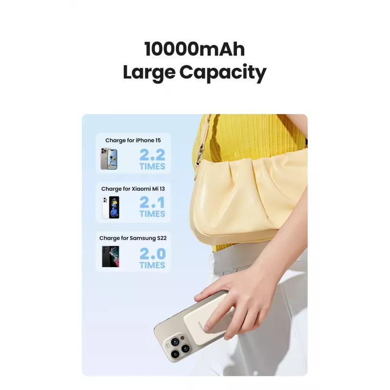 Ugreen 25208 Power Bank 10000 mAh su belaidžiu įkrovimu Smėlio spalvos