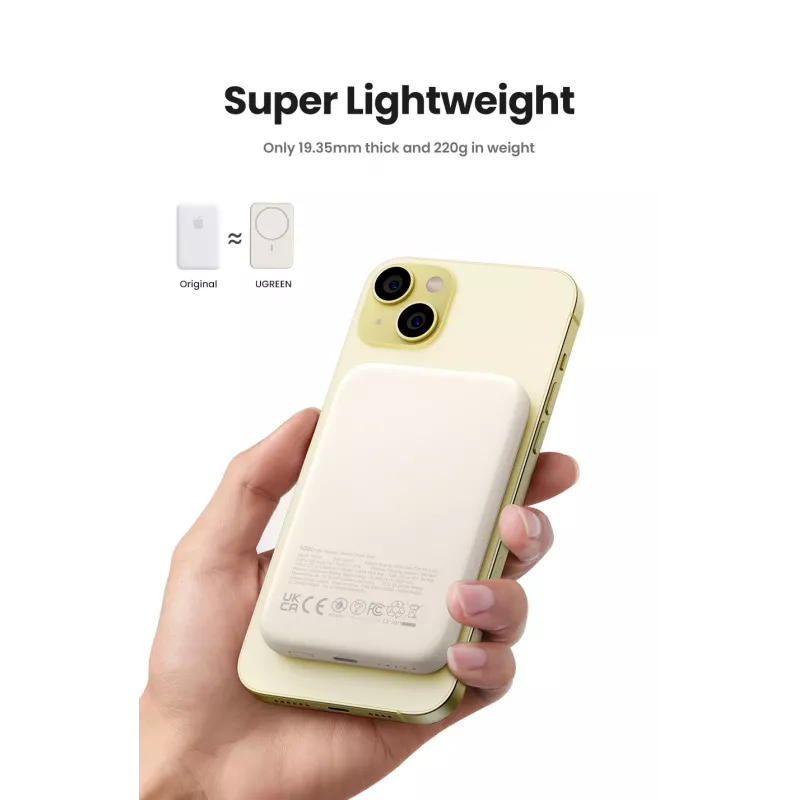 Ugreen 25208 Power Bank 10000 mAh su belaidžiu įkrovimu Smėlio spalvos