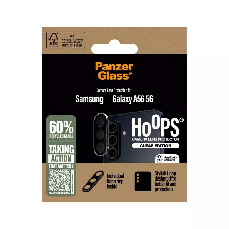 PanzerGlass Hoops Skaidrus fotoaparato objektyvo apsauginis stikliukas Samsung Galaxy A56 5G atsparus įbrėžimams ir smūgiams