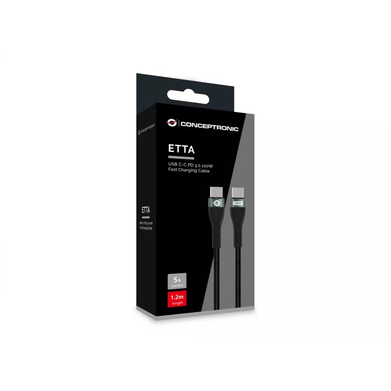Conceptronic ETTA01B12 USB C-C PD 3.0 100W greito įkrovimo laidas 1,2 m, 20V 5A, 480Mbps, E-Mark