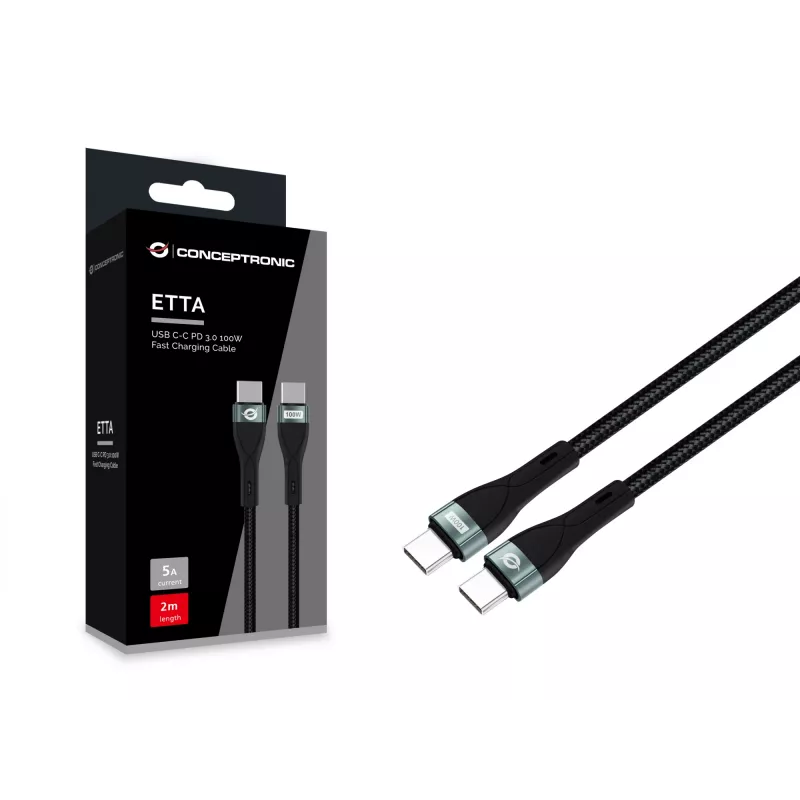 Conceptronic ETTA01B20 USB C-C PD 3.0 greito įkrovimo laidas 2 m, 20V 5A, 480 Mbps, E-Mark