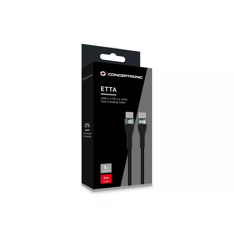 Conceptronic ETTA01B20 USB C-C PD 3.0 greito įkrovimo laidas 2 m, 20V 5A, 480 Mbps, E-Mark