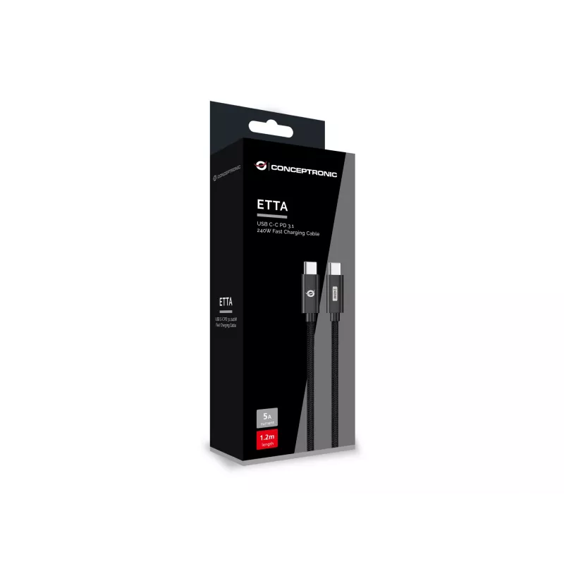 Conceptronic ETTA03B12 USB C-C PD 3.1 240W greito įkrovimo laidas 1,2m, 48V 5A, 480Mbps, E-Mark