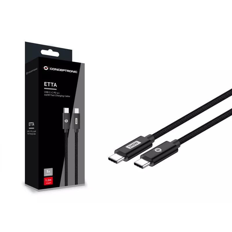 Conceptronic ETTA03B20 USB-C į USB-C greito įkrovimo laidas 2 m, PD 3.1, 240W, 48V, 5A, 480Mbps, E-Mark