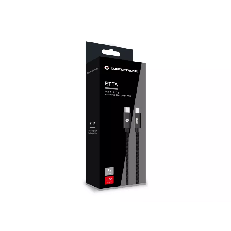 Conceptronic ETTA03B20 USB-C į USB-C greito įkrovimo laidas 2 m, PD 3.1, 240W, 48V, 5A, 480Mbps, E-Mark