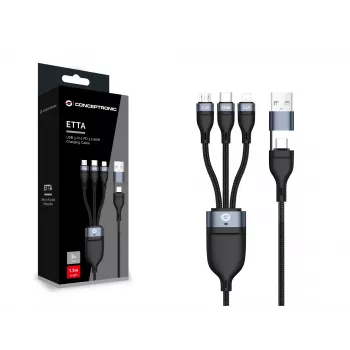 Conceptronic ETTA05B15 USB 3-in-1 PD 3.0 60W įkrovimo laidas 1,5 m, 20V 3A, 480 Mbps