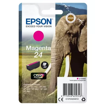 Epson Elephant Singlepack Magenta 24 Claria Photo HD kasetė, rašalinė, magenta, 4,6 ml, 1 vnt., 360 puslapių