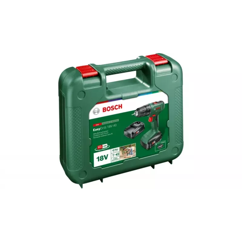 Bosch EasyDrill 18V-40 gręžtuvas 1630 aps/min, bešepetėlis, 1,3 kg, juodas/žalias
