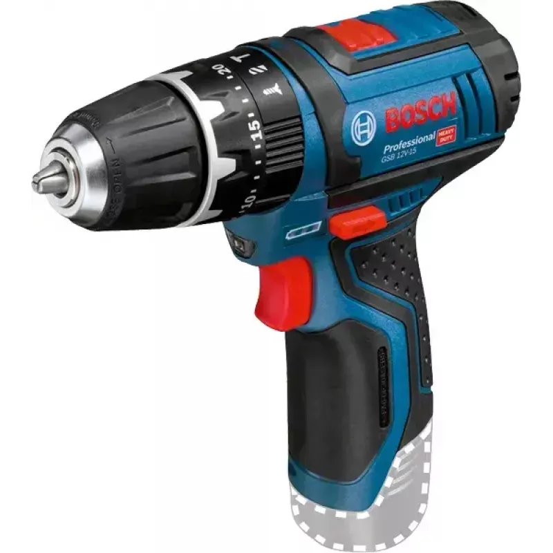 Gręžtuvas Bosch GSB 12V-15 su pistoline rankena, 1300 aps./min., 2 Ah akumuliatorius