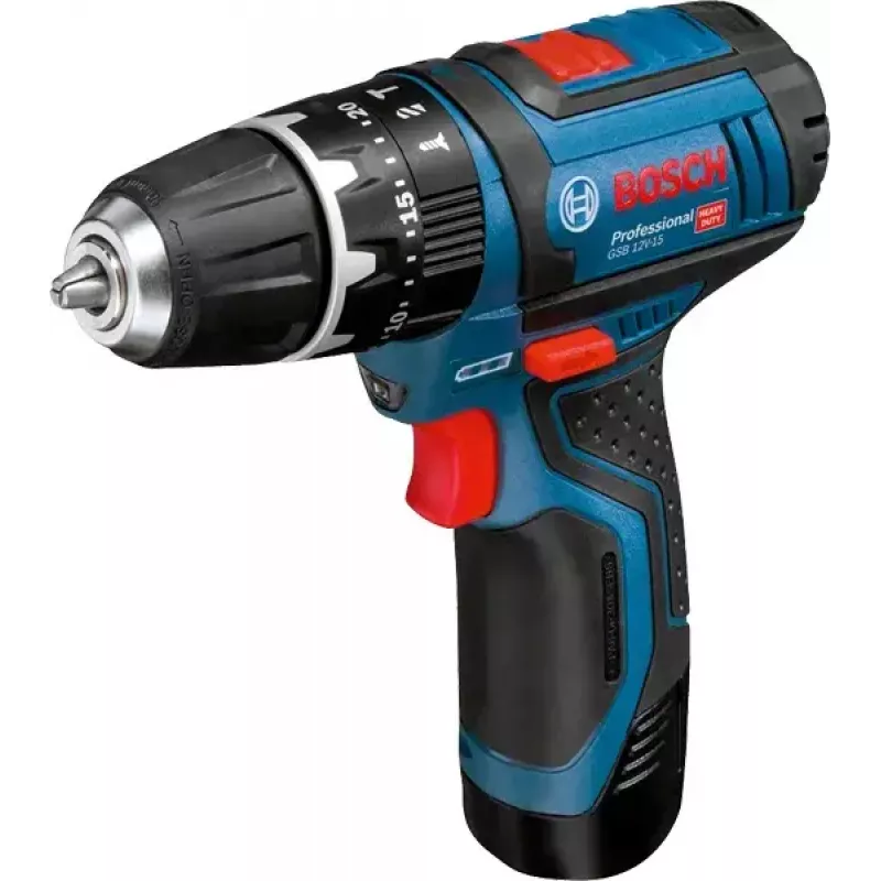 Gręžtuvas Bosch GSB 12V-15 su pistoline rankena, 1300 aps./min., 2 Ah akumuliatorius
