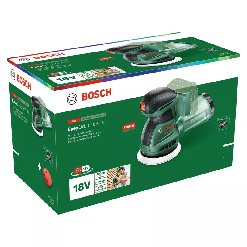 Bosch EasyOrbit 18V-10 (be akumuliatoriaus ir įkroviklio), orbitinis šlifuoklis, juodas/žalias, 23000 OPM, 1 mm