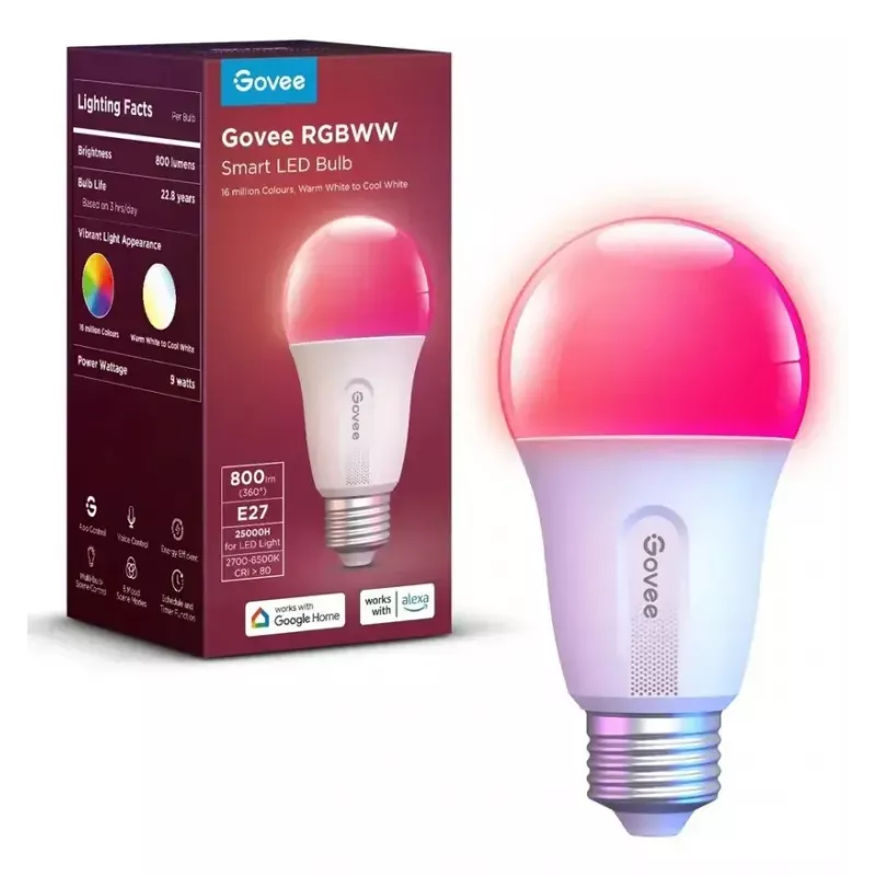 Išmanioji lemputė Govee Smart Wifi&BLE Light Bulb 800 lm – E27, 9 W, Wi‑Fi/Bluetooth, balta