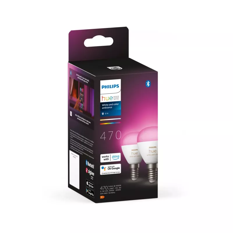 Philips Hue White and colour ambience Lustre P45 E14 LED lemputė – 2 vnt. pakuotė