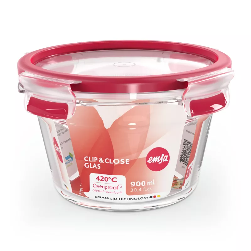 EMSA CLIP & CLOSE N10404 Apvali dėžutė 0,9 L Skaidri 1 vnt.