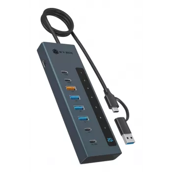 RAIDSONIC ICY BOX 9-in-1 USB-C / USB-A centrinis įrenginys su Power Delivery, mėlynas aliuminis