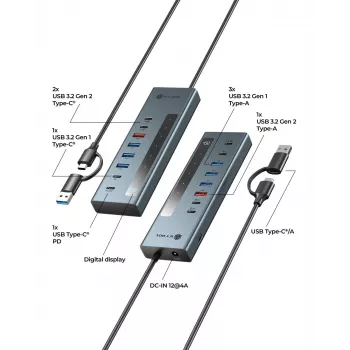 RAIDSONIC ICY BOX 9-in-1 USB-C / USB-A centrinis įrenginys su Power Delivery, mėlynas aliuminis