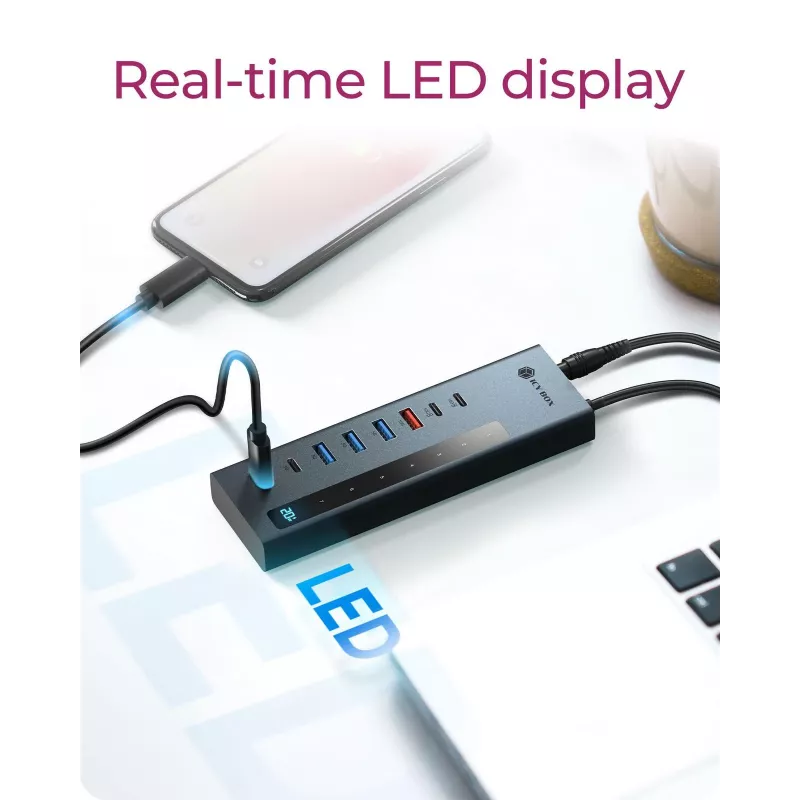 RAIDSONIC ICY BOX 9-in-1 USB-C / USB-A centrinis įrenginys su Power Delivery, mėlynas aliuminis