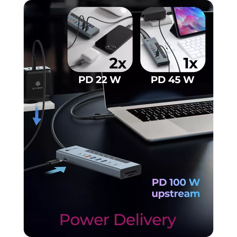 ICY BOX 11-in-1 USB Type-C stotelė su kortelių skaitytuvu ir PD