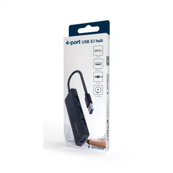 USB stotelė nešiojamam kompiuteriui Gembird UHB-U3P4-03 USB 3.2 Gen 1 Type-A, 5 Gbit/s, juoda