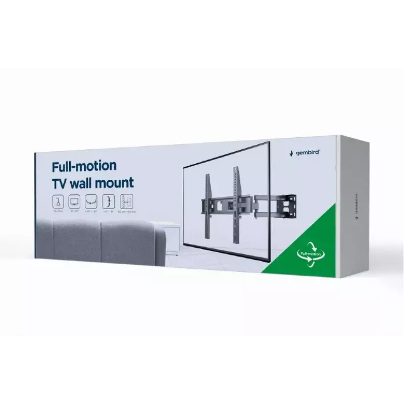 TV laikiklis Gembird WM-55ST-03 32–55 col., VESA iki 400x400, pakreipimas -18°/5°, pasukimas ±90°, maks. 35 kg, juodas