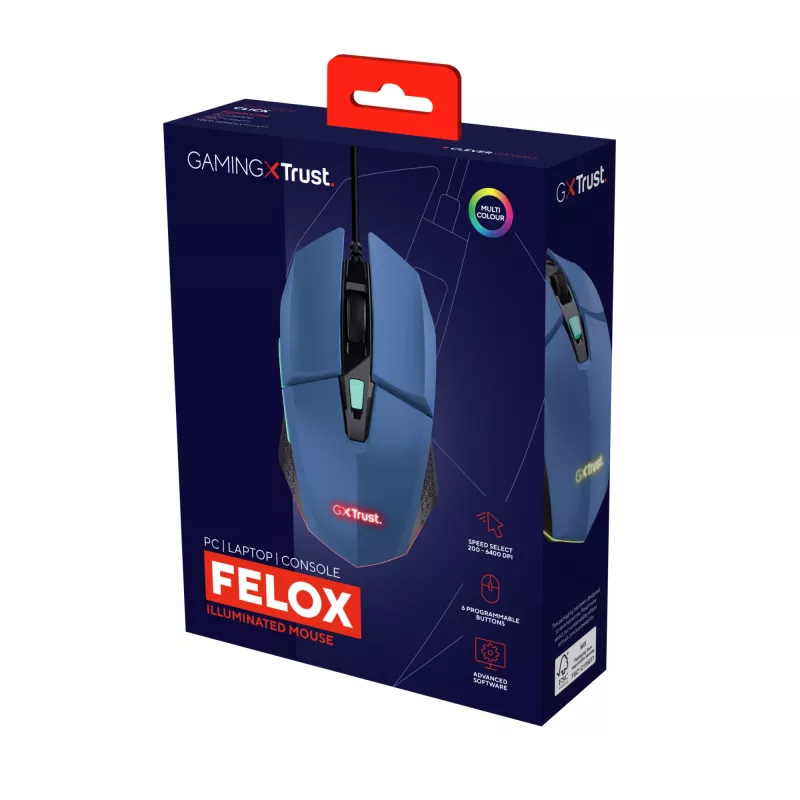 Trust GXT109B FELOX pelė žaidimams Ambidextrous USB Type-A 6400 DPI