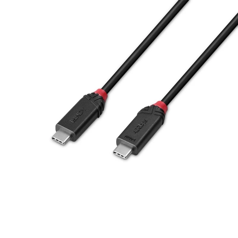 Lindy 0,5 m USB4 240W USB C laidas, Black Line