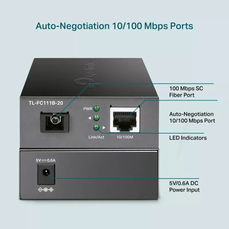 TP-Link TL-FC111B-20 100 Mbps vienmodis SC WDM šviesolaidinis keitiklis