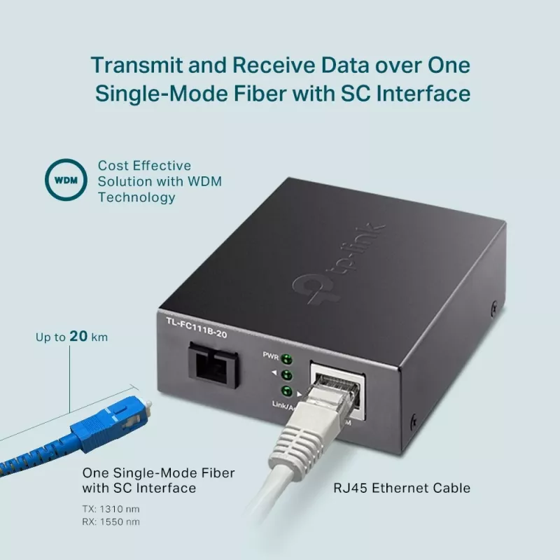 TP-Link TL-FC111B-20 100 Mbps vienmodis SC WDM šviesolaidinis keitiklis