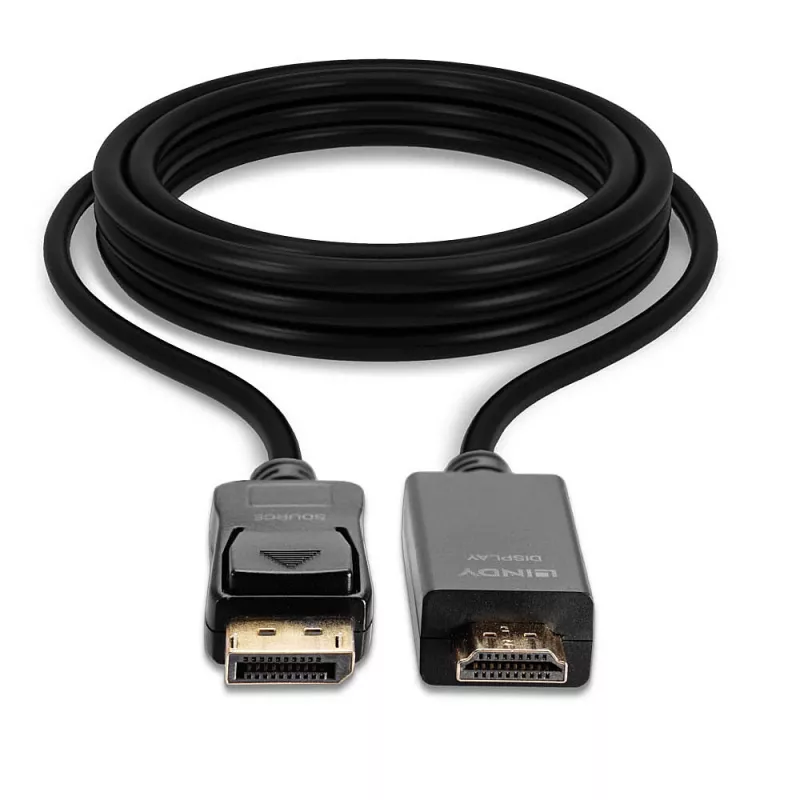 Lindy 5m DisplayPort į HDMI 10.2G laidas, 5 m, DisplayPort, HDMI A tipas (standartinis), Kištukas, Kištukas, 3840 x 2160 pikselių