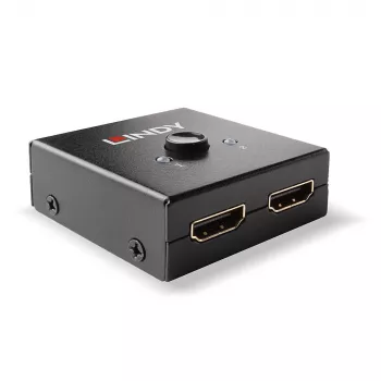 Lindy 2 prievadų HDMI 18G dvikryptis jungiklis, HDMI, metalinis, juodas, 60 Hz, 18 Gbit/s, 3840 x 2160 pikseliai