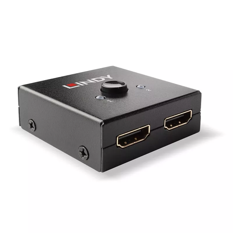 Lindy 2 prievadų HDMI 18G dvikryptis jungiklis, HDMI, metalinis, juodas, 60 Hz, 18 Gbit/s, 3840 x 2160 pikseliai