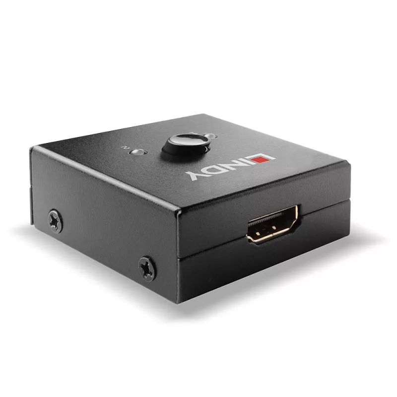 Lindy 2 prievadų HDMI 18G dvikryptis jungiklis, HDMI, metalinis, juodas, 60 Hz, 18 Gbit/s, 3840 x 2160 pikseliai