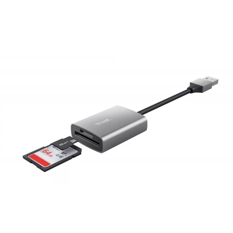 Trust Dalyx 24135 kortelių skaitytuvas, USB 3.2 Gen 1, microSD/SD/SDHC/SDXC, sidabro spalvos