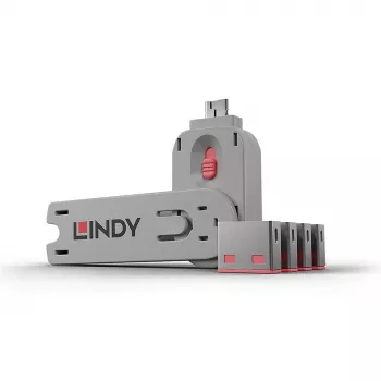USB prievado blokatorius Lindy 4 vnt. rinkinys, spalva rožinė