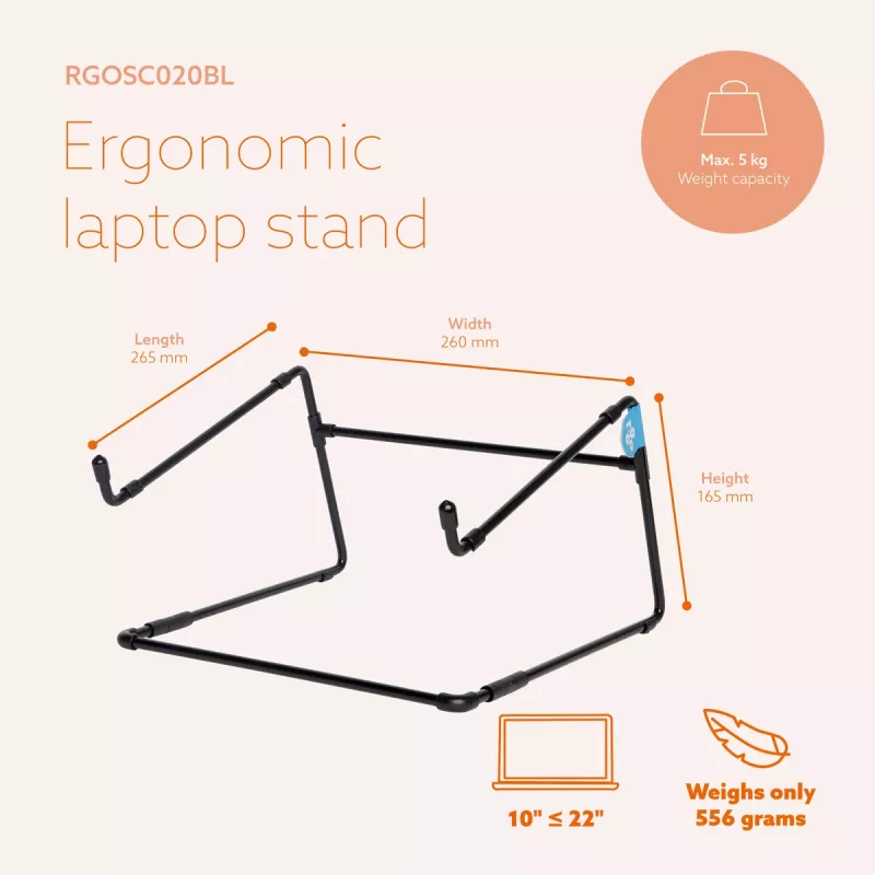 R-Go Tools Laptop stovas R-Go Steel Office, tinka 10-22 colių, juodas