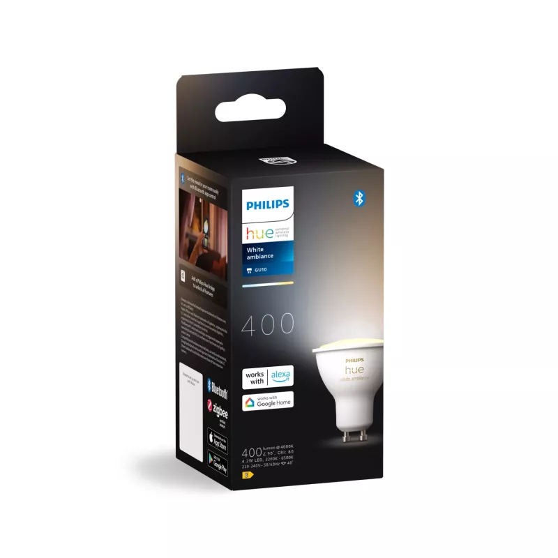 Philips Hue White ambience GU10 prožektorius – išmanioji lemputė, Bluetooth/Zigbee, balta, LED, GU10