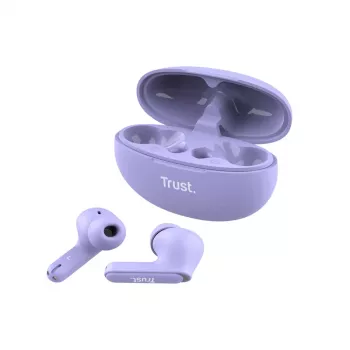Trust Yavi tikri belaidžiai stereo ausinės (TWS) į ausį skambučiams/muzikai USB-C Bluetooth violetinės