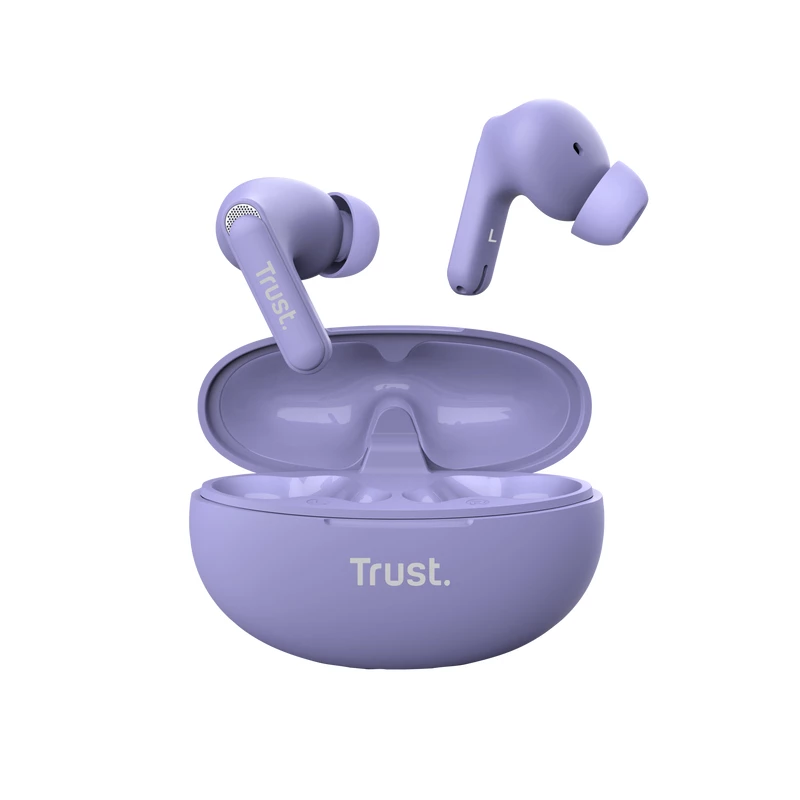 Trust Yavi tikri belaidžiai stereo ausinės (TWS) į ausį skambučiams/muzikai USB-C Bluetooth violetinės