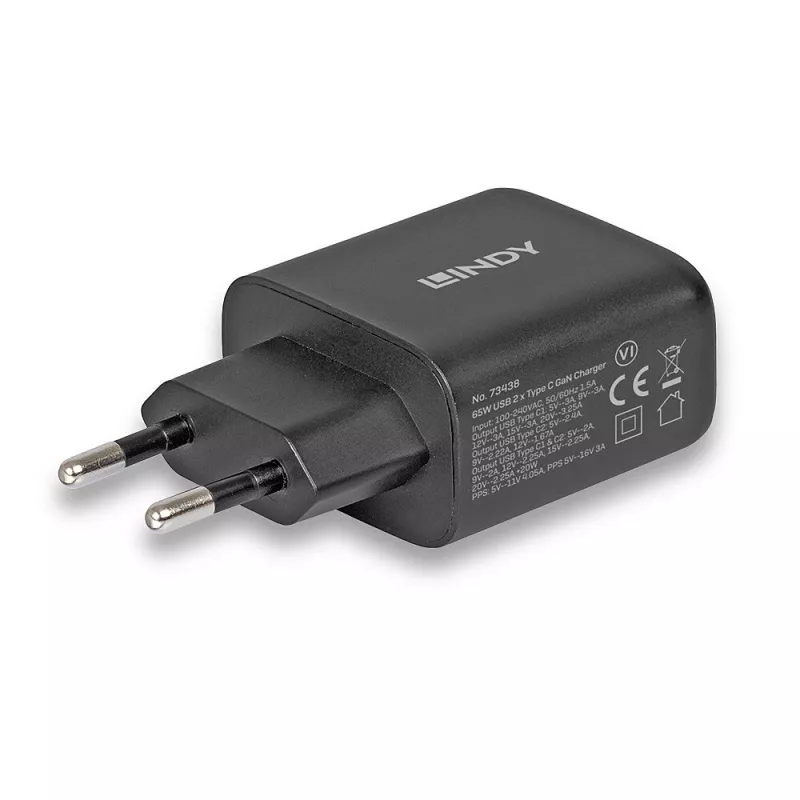 Lindy 65W USB 2 x Type C GaN įkroviklis 73438