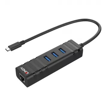 USB Hub Lindy USB 3.2 tipo C šakotuvas ir Gigabit Ethernet keitiklis