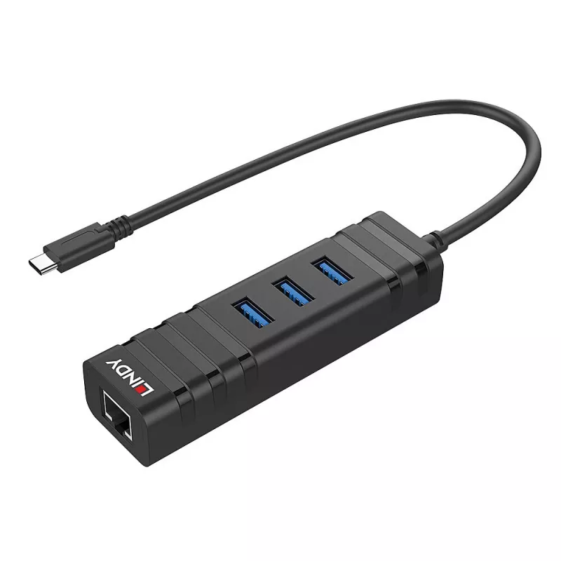 USB Hub Lindy USB 3.2 tipo C šakotuvas ir Gigabit Ethernet keitiklis