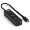 CLUB3D CSV-1549 USB-C stotelė su 3 USB-A prievadais ir Gigabit Ethernet, juoda