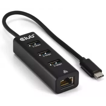 CLUB3D CSV-1549 USB-C stotelė su 3 USB-A prievadais ir Gigabit Ethernet, juoda