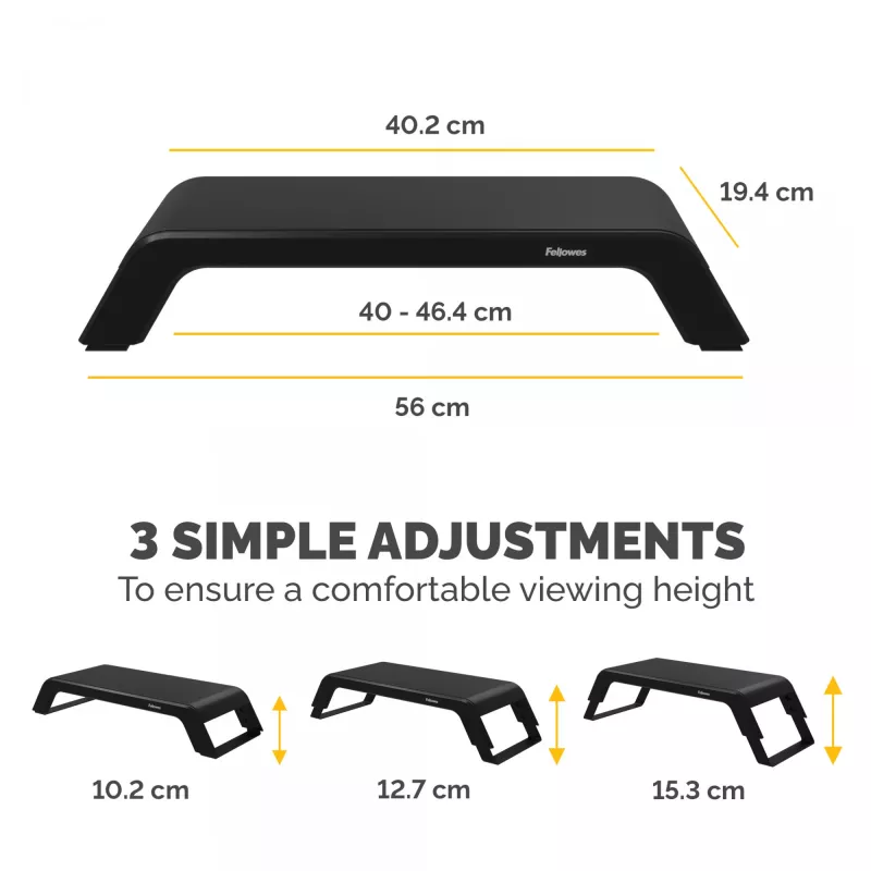 Fellowes Hana LT reguliuojamas monitoriaus stovas – 3 aukščio padėtys, juodas, iki 22,6 kg