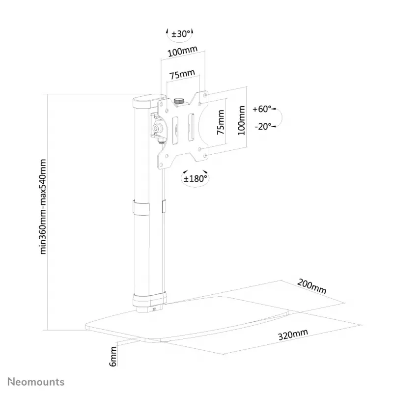 Neomounts FPMA-D890WHITE stovas monitoriui 10-30 colių, laisvai pastatomas, 6 kg, 25,4 cm (10 col.), 76,2 cm (30 col.), 100 x 100 mm, baltas