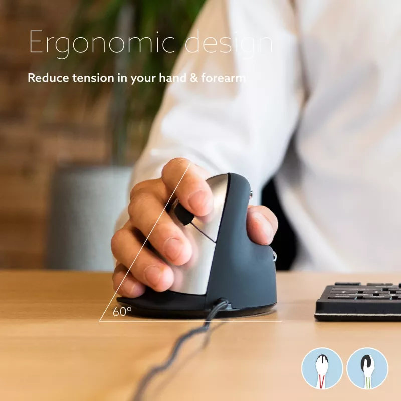 R-Go Tools ergonominė pelė R-Go HE Break su pertraukų programine įranga, vidutinė (tinka 165-185 mm rankai), dešinei rankai, laidinė, juoda