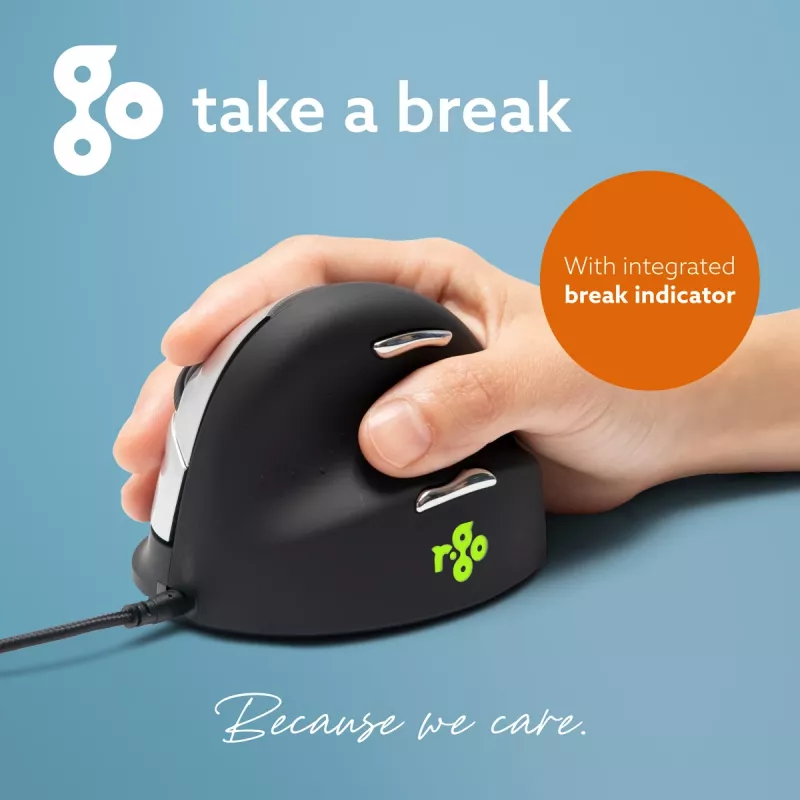 R-Go Tools ergonominė pelė R-Go HE Break su pertraukų programine įranga, vidutinė (tinka 165-185 mm rankai), dešinei rankai, laidinė, juoda