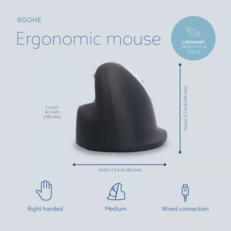 R-Go Tools ergonominė pelė R-Go HE Break su pertraukų programine įranga, vidutinė (tinka 165-185 mm rankai), dešinei rankai, laidinė, juoda