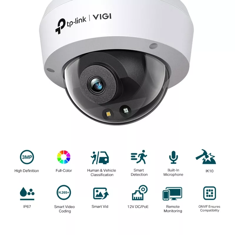 TP-Link VIGI C230 kupolinė IP vaizdo stebėjimo kamera, vidaus ir lauko, 2304 x 1296 pikseliai, luboms