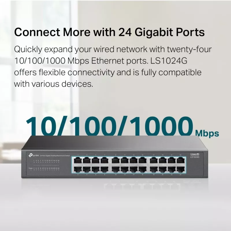 TP-Link LS1024G tinklo jungiklis, nevaldomas Gigabit Ethernet (10/100/1000), juodas